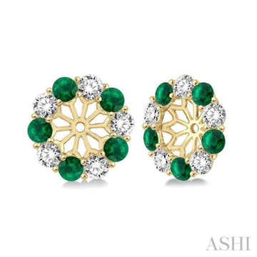 2.3 MM Round Cut Emerald and 1/2 Ctw Round Cut Diamond Precious Earrings Jacket in 14K Yellow Gold